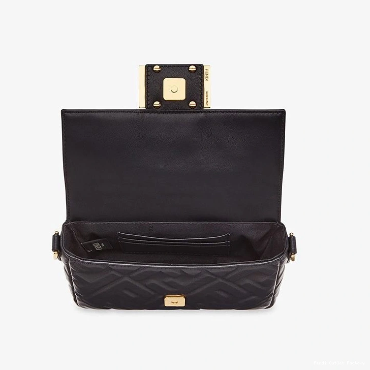 Affordable HOT Nappa Bag In Mini Fendi Baguette Leather Motif Black FF 0712